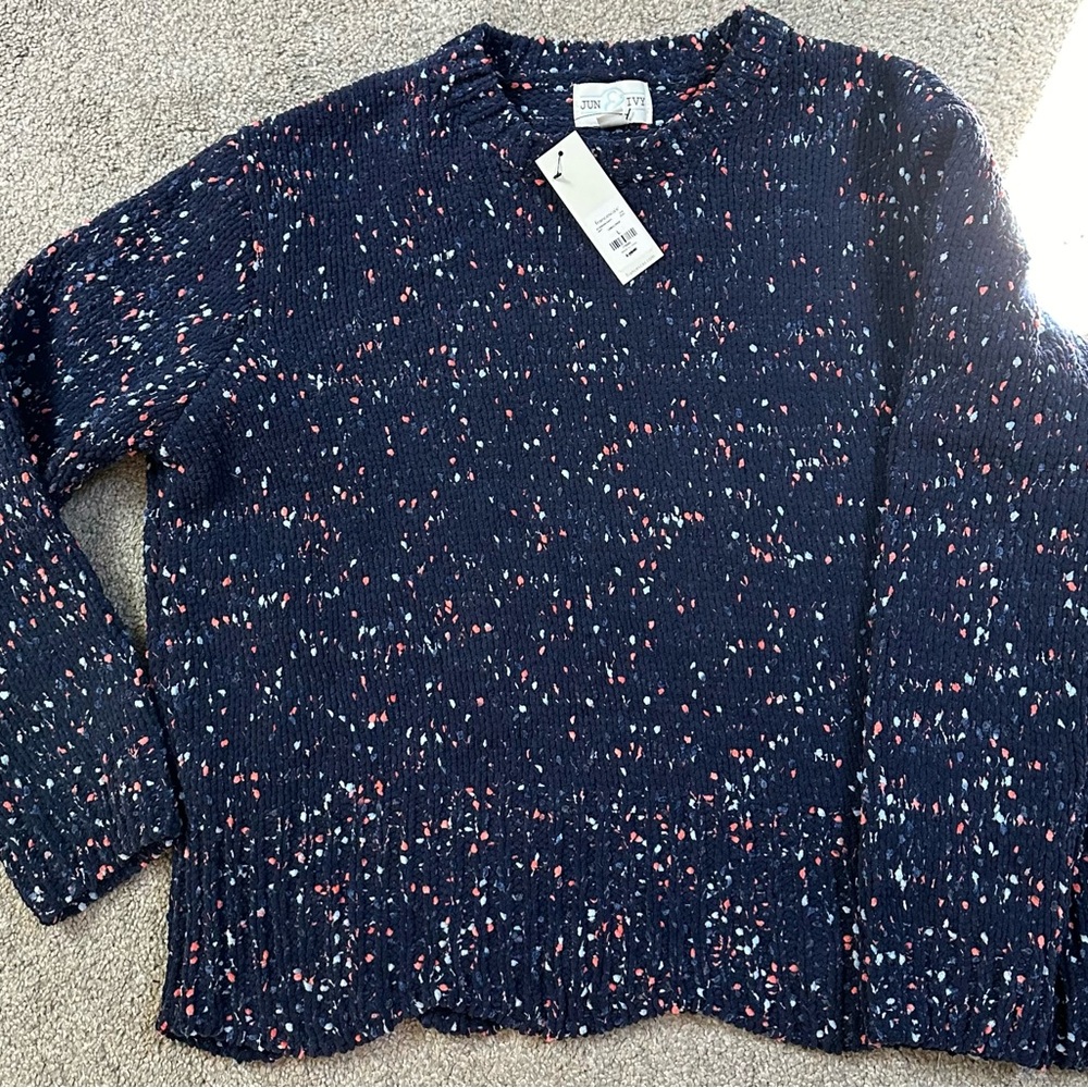 NWT, L, June&Ivy, Blue speckled pullover